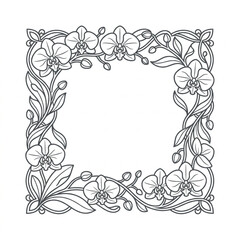 Orchid Flower Border Design Line Art. © retme
