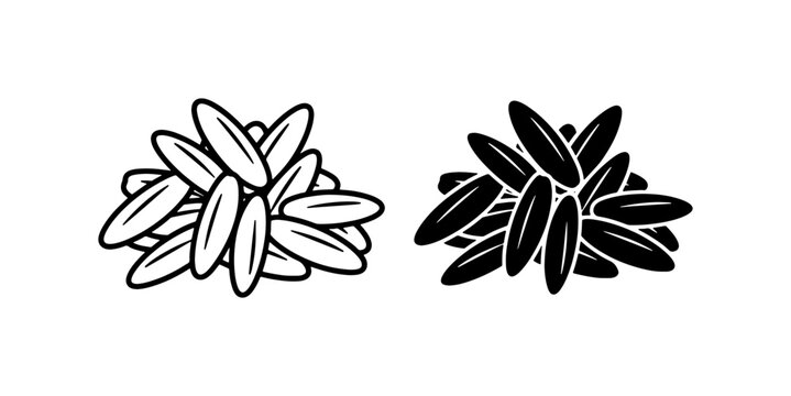 Rice Grains, Staple Food Vector Icons, Black and White Outline