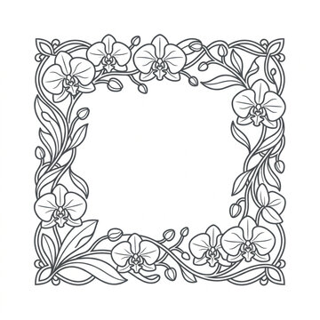 Orchid Flower Border Design Line Art.