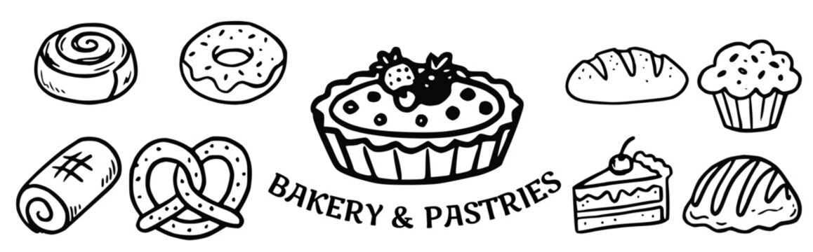 Bakery and pastries Doodle Vector Illustration