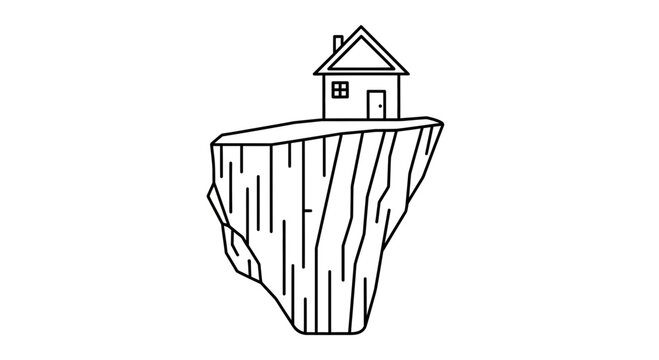 House on a precarious cliff edge, symbolizing risk, isolation, and precarious living.