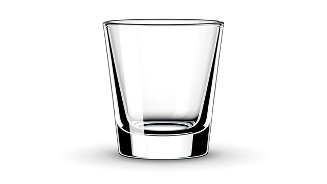 A crystal-clear empty shot glass isolated on a white background, ideal for barware mockups and beverage branding.