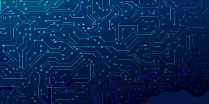 abstract circuit board pattern with blue glowing lines and connections vector illustration