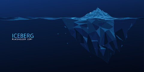 polygonal iceberg illustration with a dark blue underwater scene and geometric shapes © Ripan