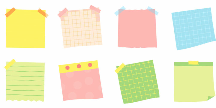 collection of pastel colored hand drawn sticky notes on a white background