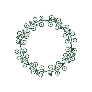 Simple green eucalyptus wreath illustration with delicate leaves.