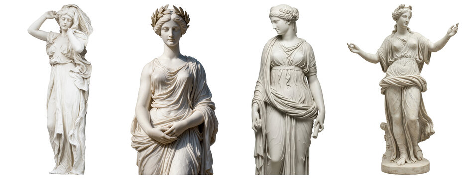 Four majestic marble statues of ancient Greek goddesses, showcasing classical beauty.