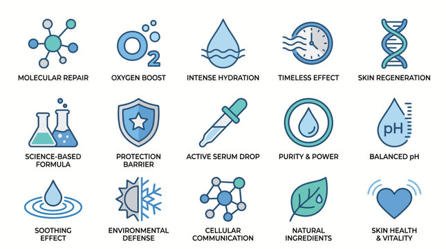 Biotechnology and molecular biology icon set: DNA, RNA, gene editing, cellular biology, and life science concepts for science infographics and design