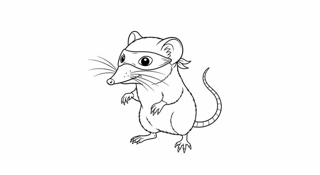 Cute cartoon ninja mouse wearing a mask, standing on hind legs, isolated on white background.