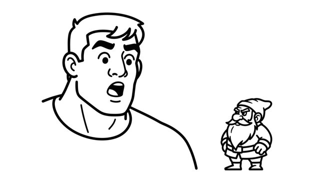 Shocked Man Discovers Tiny Gnome in Astonishment