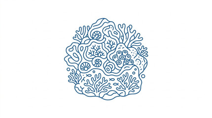 Stylized illustration of a coral reef ecosystem with various marine life. © asta
