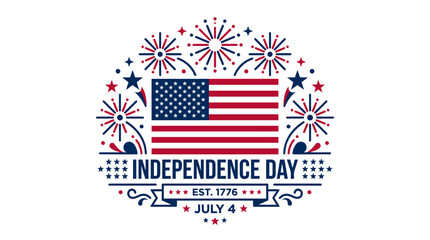 Fototapeta premium Circular fireworks frame around American flag for Independence Day.