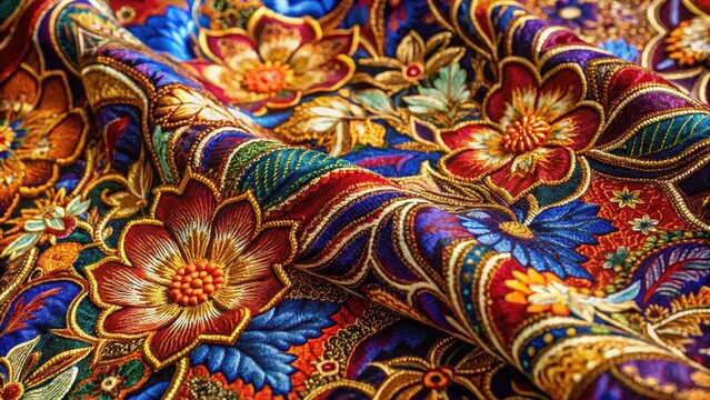 Traditional malay fabric featuring intricate batik designs