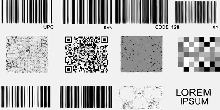 collection of various barcode and qr code symbols on a white background
