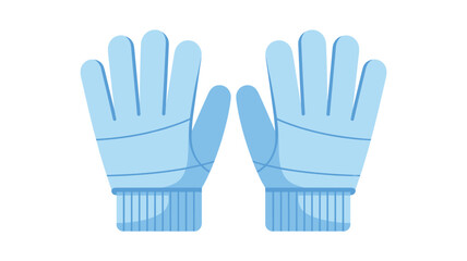 Fototapeta premium The pair of light blue winter gloves is shown arranged symmetrically in this flat digital illustration set against a pale blue background with clean simple lines.