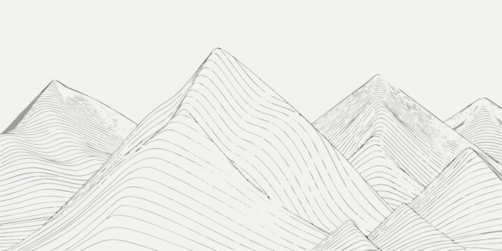geometric wireframe mountains with layered lines on a light gray background
