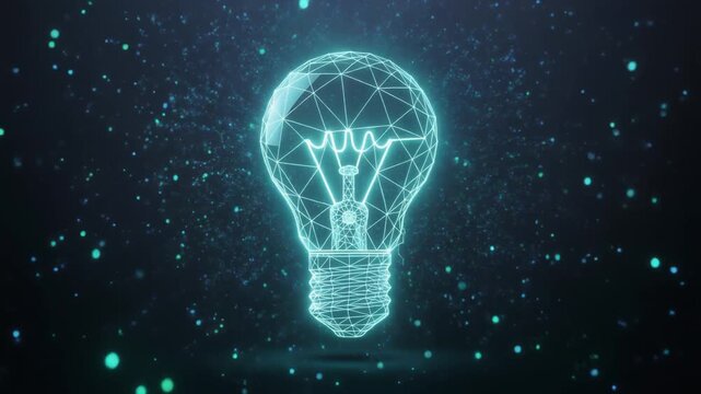 Glowing futuristic digital light bulb representing innovation and technology background