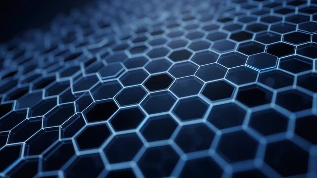Abstract futuristic glowing hexagonal grid pattern in blue technology design background