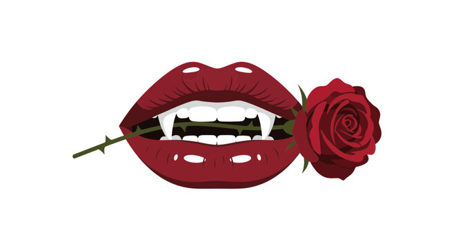 Vampire Mouth with Rose and Fangs