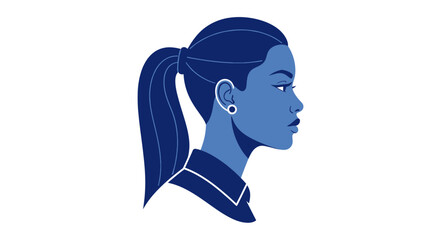 Modern Profile Portrait of a Woman with a Ponytail in Blue Tones © Damung