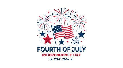 Obraz premium Fireworks display with US flag for Independence Day 2024.