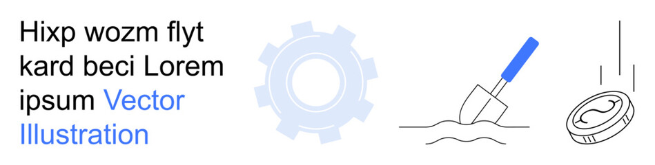 Industrial systems, productivity, financial economy, innovation, business growth, cryptocurrency. Gear, shovel digging dirt falling coin symbols. Productivity and financial economy concept © robu_s
