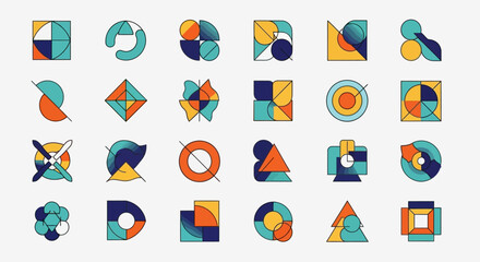Fototapeta premium Geometric shapes arranged in rows on a plain surface with various colors
