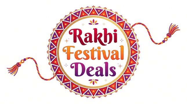 Happy Rakhi or Raksha Bandhan. Rakhi festival deals, offers logo unit and sales promotion discount concept.