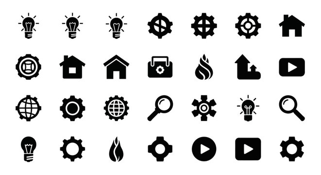 A collection of various icons depicting technology and media symbols arranged on a plain surface for reference.