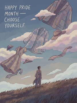 A heartfelt illustration for Pride month, promoting lgbtq love and the empowering journey of choosing your authentic self with courage and acceptance