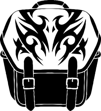Backpack with tribal pattern flap on black and white background