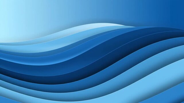 Abstract blue background with layered wavy lines and smooth curves. Gradient transition from light sky blue to deep navy with soft drop shadows creating depth and dimension.