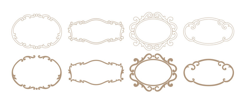 Luxury Rococo Oval Ornament Frame Border Set, line art silhouette vintage oval frame for branding, wedding invitation, cnc, cutting file
