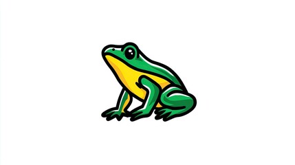 Obraz premium Stylized depiction of an amphibian creature with bright green and yellow coloring sits on a white background.