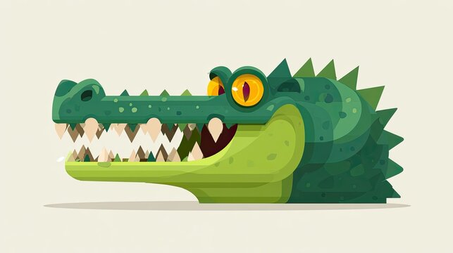 Stylized illustration depicts the head of a reptile with exposed sharp teeth and bright eyes
