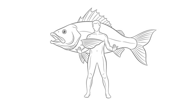 Man Holding Giant Fish Illustration