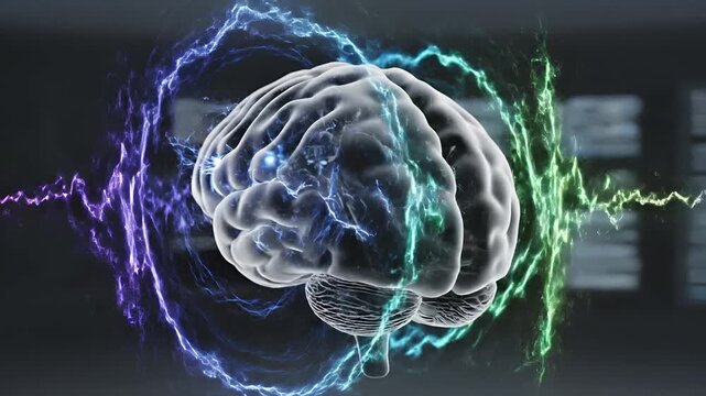 Abstract visualization of brain activity and neural network connections.