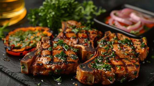 Pakistani keto dinner lamb chop grilled smoky texture rich detail cinematic food photography