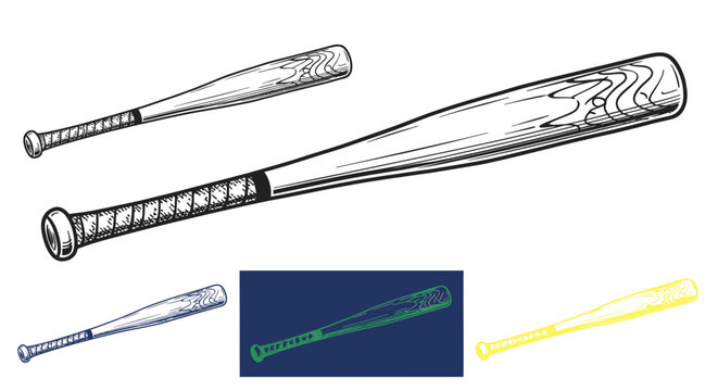 Wooden Baseball Bats, Vintage Style Illustration