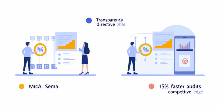 vector illustration of three scenes depicting financial data analysis and regulatory compliance