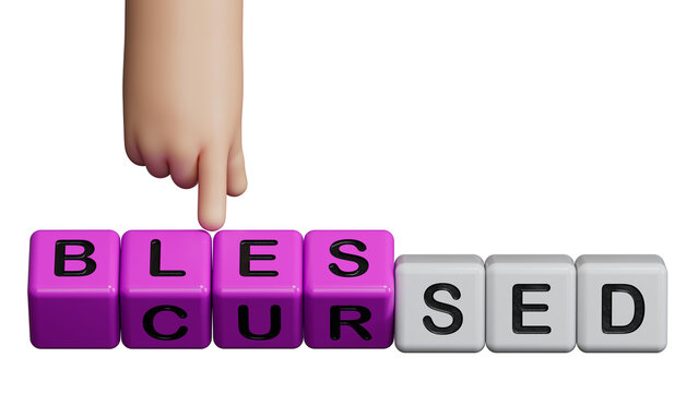 Blessed vs Cursed word symbol. Turned wooden cubes with words Cursed and Blessed.Religious and Blessed vs Cursed concept.Supports PNG files with transparent backgrounds.