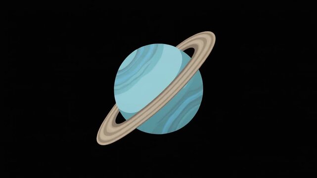 2D Stylized Blue Planet with Rings Animation Isolated on Black Background Space Illustration