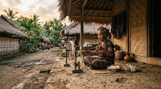 Traditional Sasak village house with woven bamboo walls and grass roof