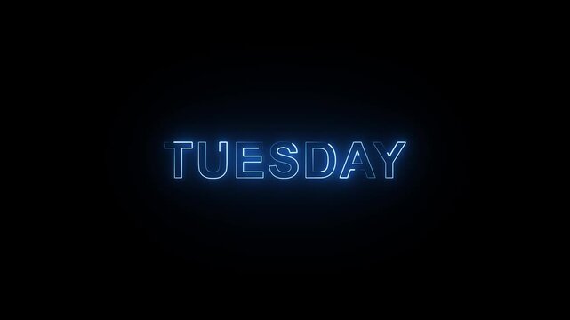 Glowing colorful neon text month of tuesday Neon light sign with the name of the day of saturday. Abstract glowing tuesday text neon light effect- 4k animation neon week day