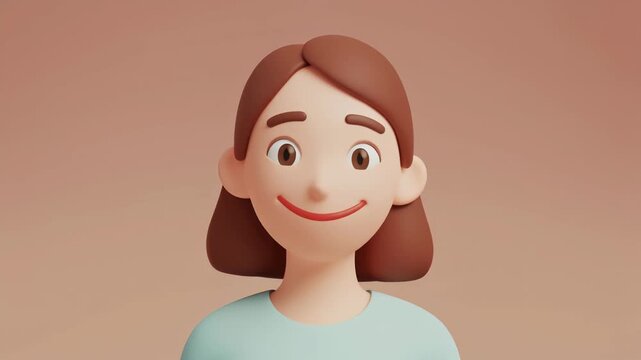 3Dの照れた笑顔がかわいいパステル感情ポートレートアニメーション