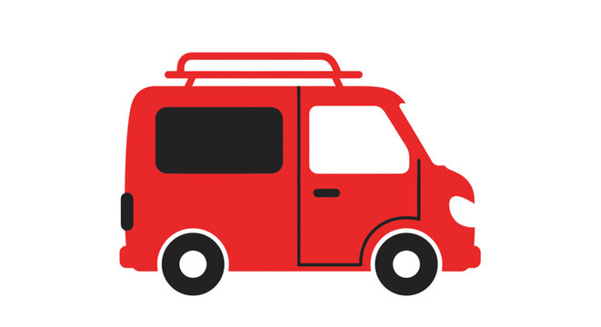 Red Mini Van with Roof Rack, Minimalist Vector Icon, Isolated on White