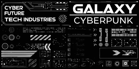 Fototapeta premium Cyberpunk tech interface elements futuristic graphic design in black and white