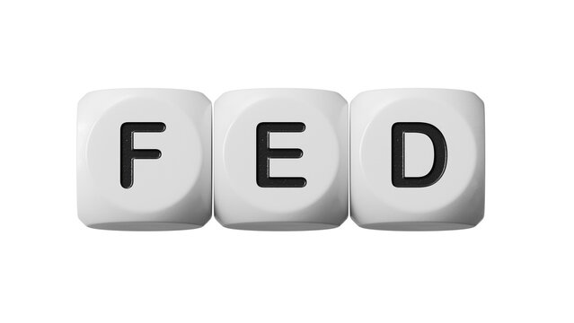 fed concept on wooden dice.close up of wooden dice,Business Concept.Supports PNG files with transparent backgrounds.