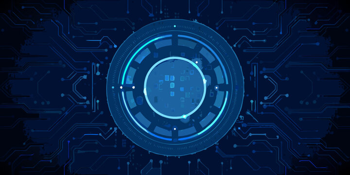 glowing circular ring with circuit pattern futuristic technology background in blue