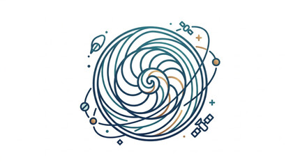Abstract swirling galaxy with orbiting satellites and stars. © Xasia